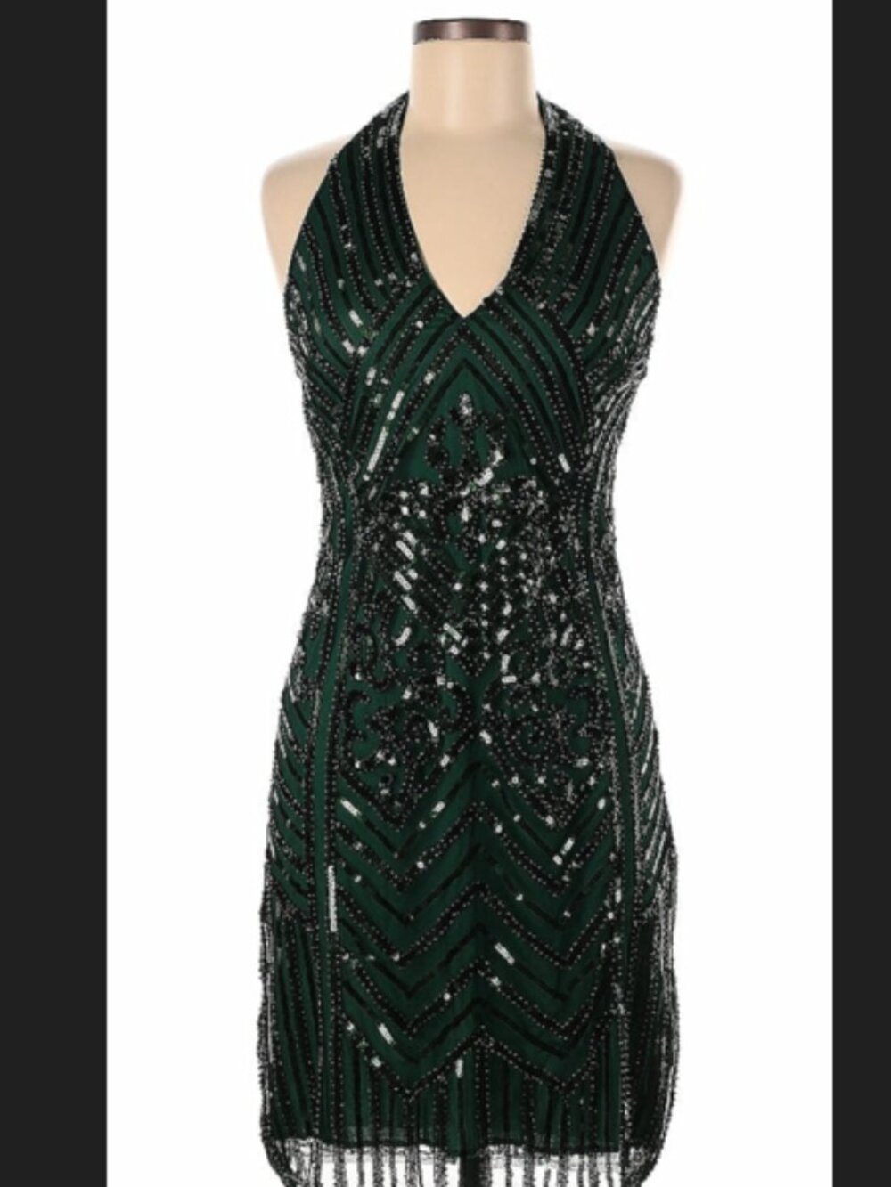 Sequin Beaded Green Dark Bodycon Dress Size Medium